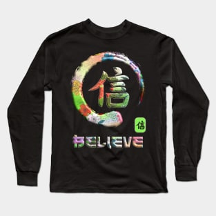 Believe Japanese Kanji Word Symbol Enso Circle 10 Long Sleeve T-Shirt